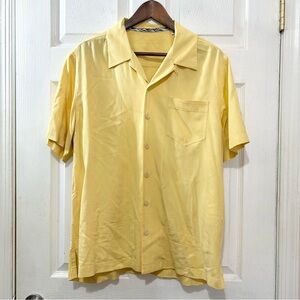 Tommy Bahama Men's Short Sleeve Button-Down Shirt 100% Silk Yellow Size Large